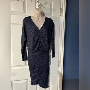 Bombshell Venus Hot v-neck ruched chic sexy buttery soft dress navy blue New XS💎